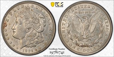 1921-D $1 VAM 3A Wing Dot AU55