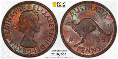 1957 Y. (p) 1D Wide date MS62BN