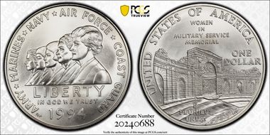 1994-W $1 Women Military MS70