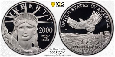 2000-W $50 Statue of Liberty Mercanti Signature PR70DCAM