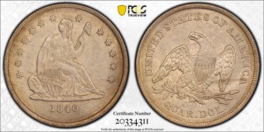 1840-O 25C No Drapery AU58