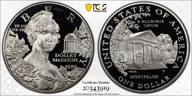 1999-P $1 Dolley Madison PR70DCAM