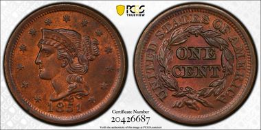 1851 1C Newcomb 20 MS64+ RB
