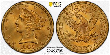 1902 $5 MS66+
