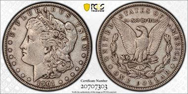 1901 $1 VAM 16 Doubled Ear XF40