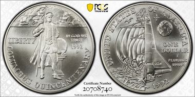 1992-D $1 Columbus MS70