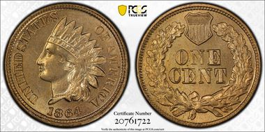 1864 1C Copper-Nickel MS65