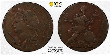 1787 CT 1/2P Mailed Bust Left, Horned XF45BN