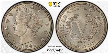 1883 5C No CENTS MS65