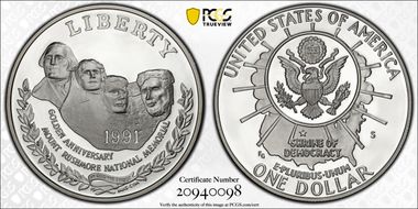 1991-S $1 Mount Rushmore PR70DCAM