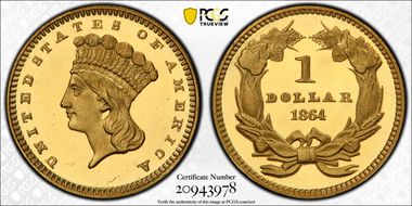 1864 G$1 PR66DCAM