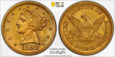 1852-D $5 MS63