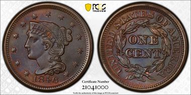 1846 1C N-6, Small Date MS65BN