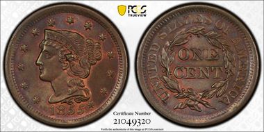 1855 1C Knob on Ear MS65BN