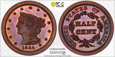 1844 1/2C Restrike PR65RB