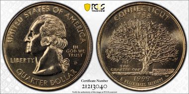1999-D 25C Connecticut MS67