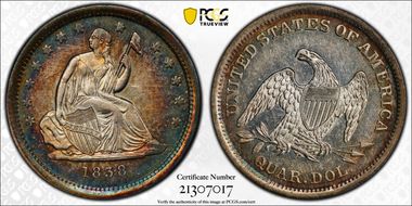 1838 25C Seated, No Drapery AU50