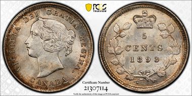 1893 5C Wide Date, RP-8/8 MS62