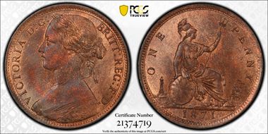 1871 1D S-3954 MS65RB