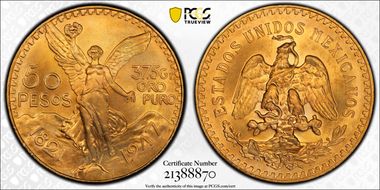 1947 50 Peso KM-481  Au MS67