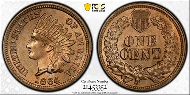 1864 1C Copper-Nickel MS64