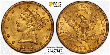 1905-S $5 MS62