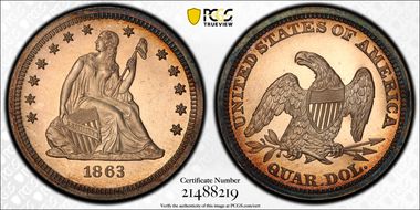 1863 25C PR64CAM