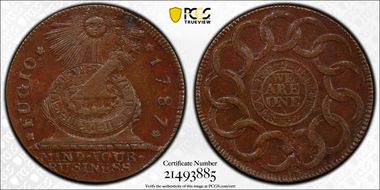 1787 Fugio 1C 4 Cinq, Raised Rims MS61BN