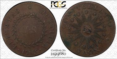 1783 C Nova 1/2P Pointed Rays, Small US AU50BN
