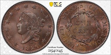 1820 1C Large Date MS66RB