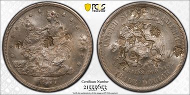 1877-S T$1 Chopmarked AU50