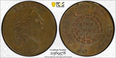1793 1C Chain, AMERI. AU50BN