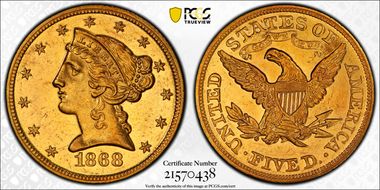 1868 $5 MS62