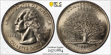 1999-D 25C Connecticut MS66