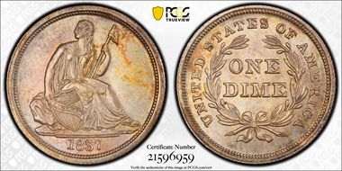 1837 10C Seated, Large Date MS63