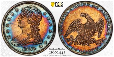 1836 50C Reeded Edge AU55+