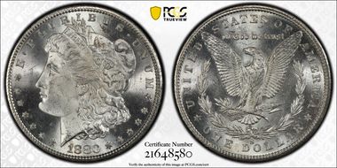 1880-S $1 VAM 10, 8/7 Crossbar MS66