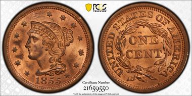 1855 1C N-10 Slanted 55 MS64RD