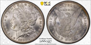 1880-CC $1 VAM 7, 8/7, Rev of 78 MS62