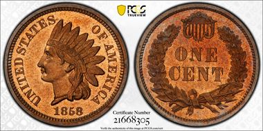 1858 1C J-212, Broad Bust PR62CAM