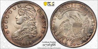 1836 50C O-106a LE, Beaded Reverse AU58