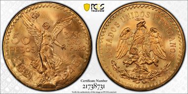 1945 50 Peso KM-481  Au MS67