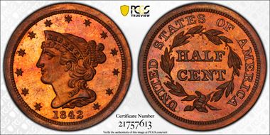 1842 1/2C Restrike PR66RB