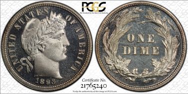 1893 10C PR67DCAM