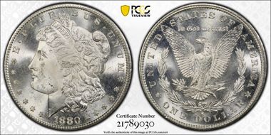 1880-S $1 VAM 10, 8/7 Crossbar MS65