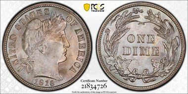 1916 10C Barber MS67