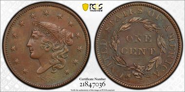 1836 1C Newcomb 4 MS64BN