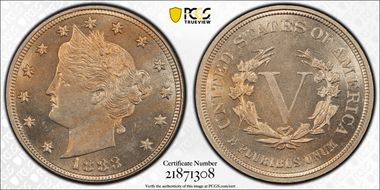 1883 5C No CENTS MS65