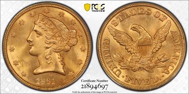 1861 $5 MS64