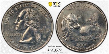 2004-D 25C Wisconsin Extra Leaf High MS65
